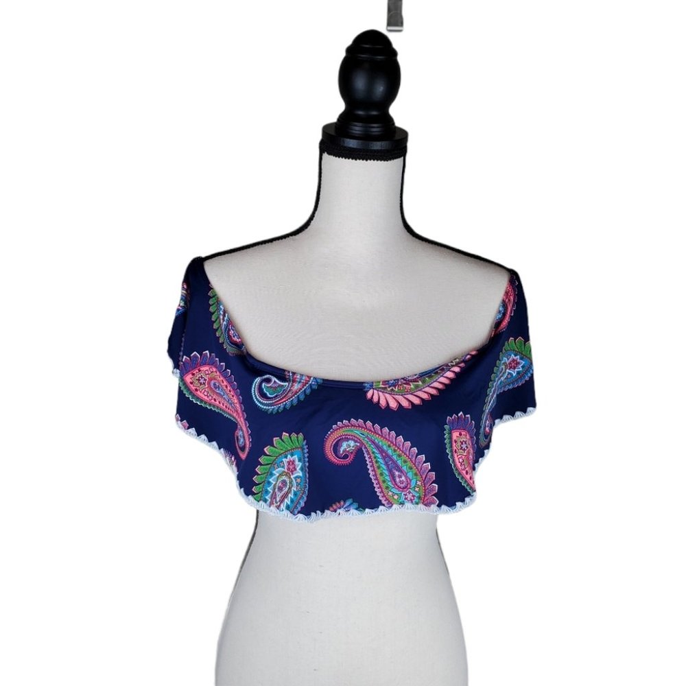 Daniel Cremieux Blue & Pink Paisley Swim Top Med